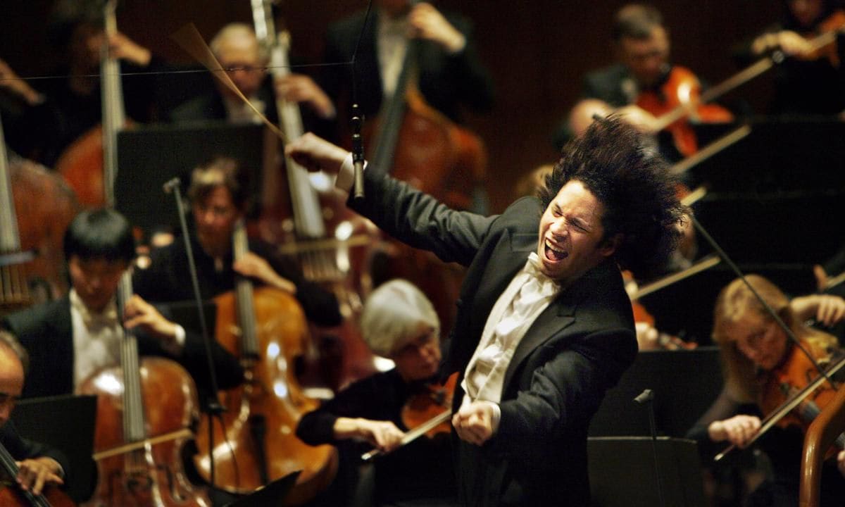 NEW YORK, NEW YORK – Conductor Gustavo Dudamel, the future leader of the Los Angeles Philharmonic,