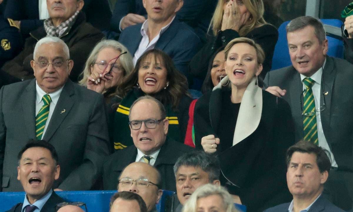 Prince Jacques and Princess Gabriella's mother could not contain her excitement as she cheered for South Africa.