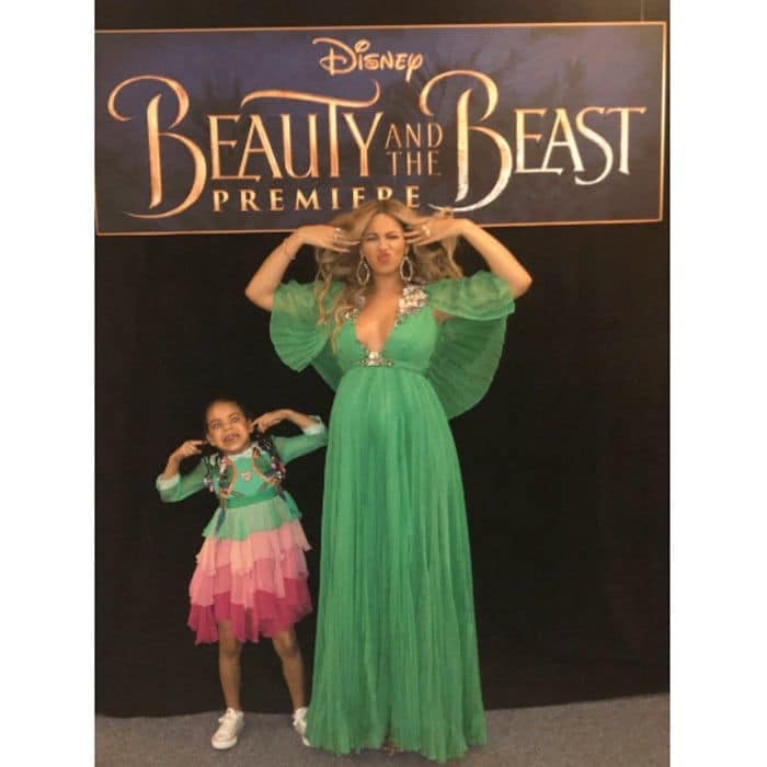 Beyonce had a fun date to the <i>Beauty and the Beast</i> premiere in Hollywood. She and Blue Ivy wore matching Gucci dresses for the Disney affair.
Photo: Beyonce.com