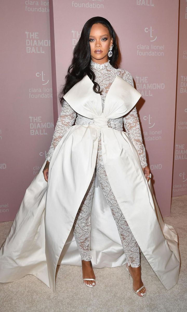 Rihanna in a white outfit by Alexis Mabille