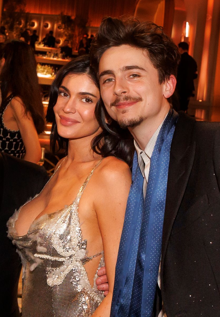 Kylie Jenner, TimothÃ©e Chalamet during the 82nd Annual Golden Globes held at The Beverly Hilton on January 05, 2025 in Beverly Hills, California. (Photo by /Penske Media via Getty Images) 