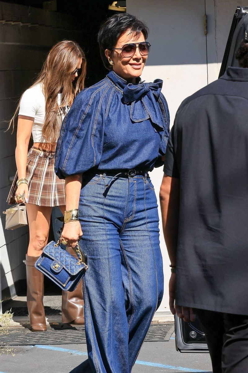 Khloe Kardashian and Kris Jenner, indulge in some retail therapy at a Custom Comfort Mattress store in West Hollywood. Khloe channels a chic, schoolgirl-inspired vibe, while Kris turns heads with her bold denim-on-denim ensemble. 