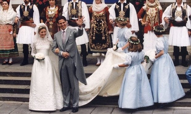 As she wed Crown Prince Pavlos of Greece in 1995, Crown Princess Marie Chantal had an amazing guest list even Queen Elizabeth attended the ceremony and her dress was equally stunning. Designer Valentino created a gorgeous $230,000 gown, hand-stitched by 25 seamstresses, and a veil embroidered with butterflies as a symbol of good luck. "Just the veil took one month to make, with 15 girls working on it," Valentino told HELLO!.
Photo: Getty Images