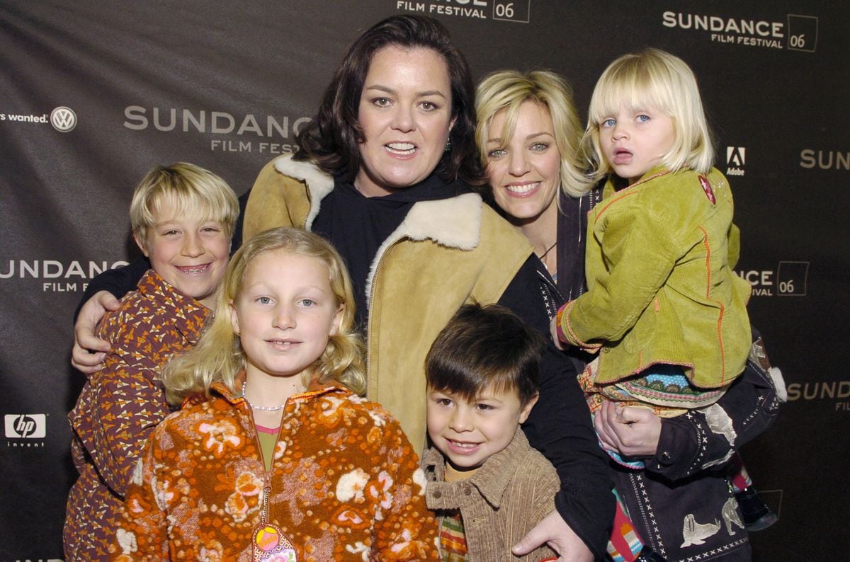 Rosie O'Donnell and Kelli Carpenter with their kids. O'Donnell has five children