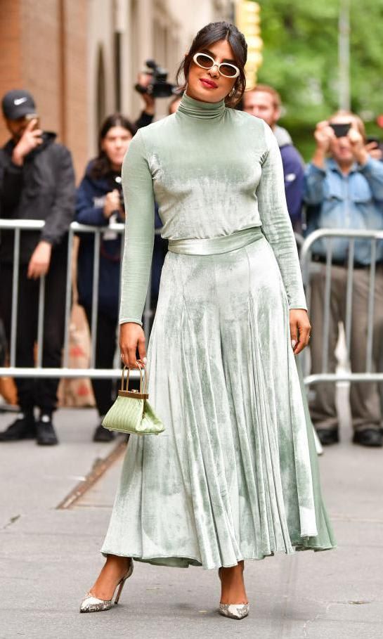 Priyanka Chopra with the Estelle Mini Croc Embossed Leather Bag by Cult Gaia