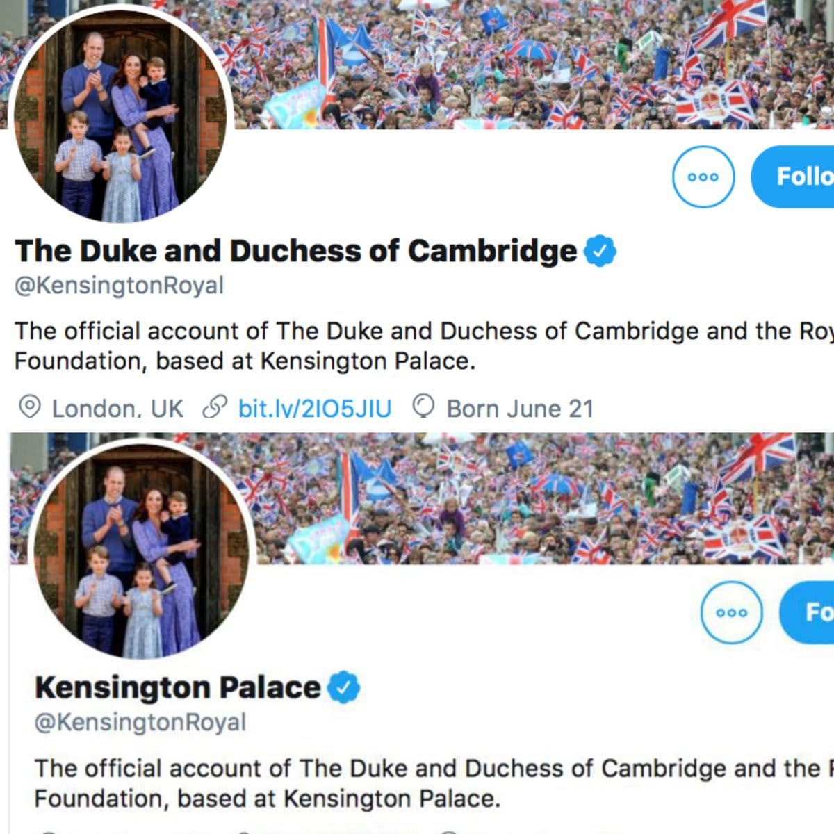 Kensington Palace changed the display name on William and Kate's social media accounts 