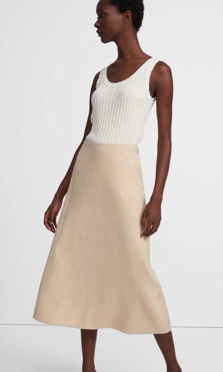 Midi Skirt in Textured Good Linen by Theory