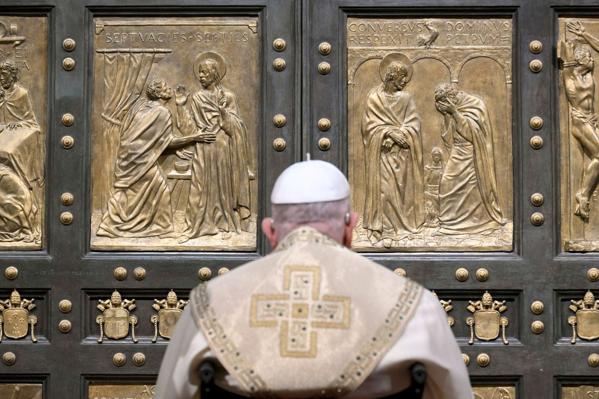 Pope Francis officially inaugurates the 2025 Jubilee Year with the solemn opening of the Holy Door at St. Peter's Basilica on December 24, 2024 in Vatican City, Vatican. Since 1300, when Pope Boniface VIII issued the first Jubilee Bull, millions of pilgrims have journeyed to Rome. Their outward pilgrimage symbolised an inner desire for renewal, seeking to align their daily livesâdespite challenges and strugglesâwith the hope of the Gospel. For the first time in the Jubilee tradition, Pope Francis will open a fifth sacred portal in a Roman prison on 26 December. 