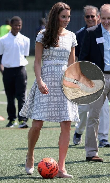 The Duchess showed off her well-documented soccer skills during a visit to Bacon's College with Prince William and <a href="https://us.hellomagazine.com/tags/1/prince-harry"><strong>Prince Harry</strong></a>.
<br>
Photo: Getty Images