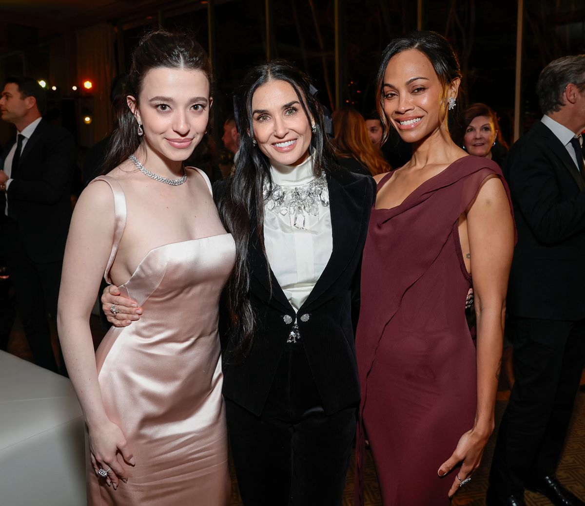 Mikey Madison, Demi Moore, and Zoe Saldana attend the After Party for the 36th Annual Palm Springs International Film Awards