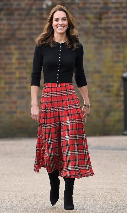 Kate middleton with red plaid skirt