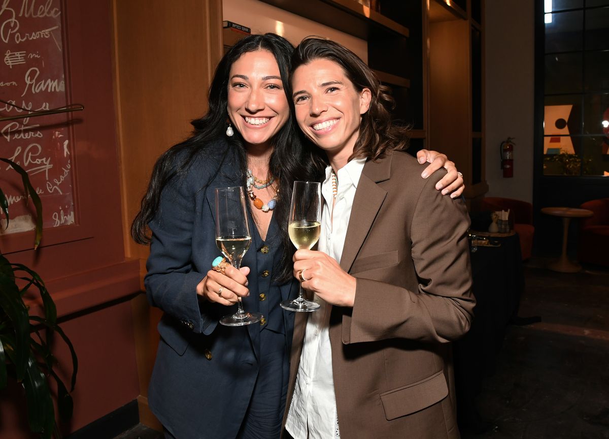 Christen Press and Tobin Heath attend RE-INC Women's World Cup Watch Party at Chief Clubhouse on July 21, 2023 in Los Angeles.
