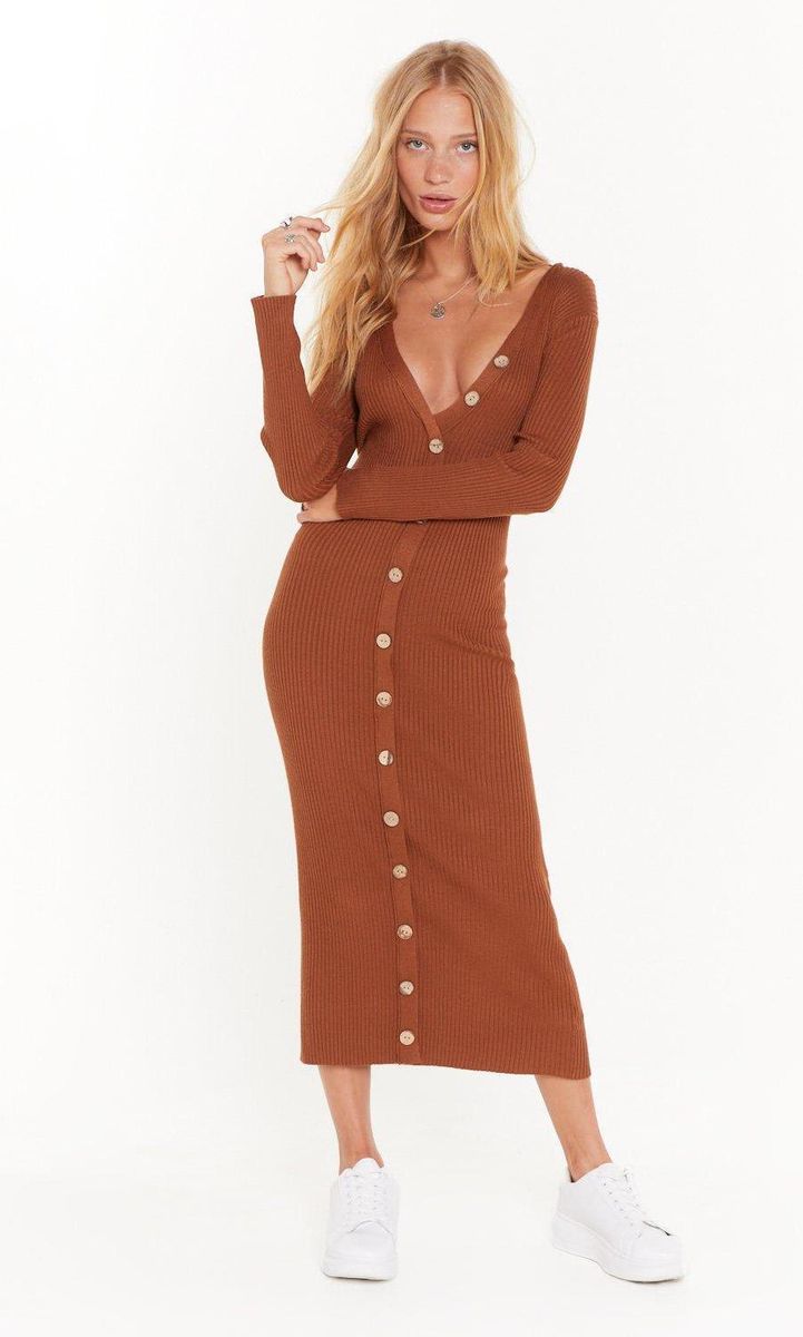 Front button knit dress with long sleeves by Nasty Gal