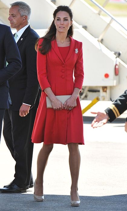 Regal in red Catherine Walker for an arrival at Calgary International Airport in Canada on July 8, 2011.
Photo: George Pimentel/WireImage