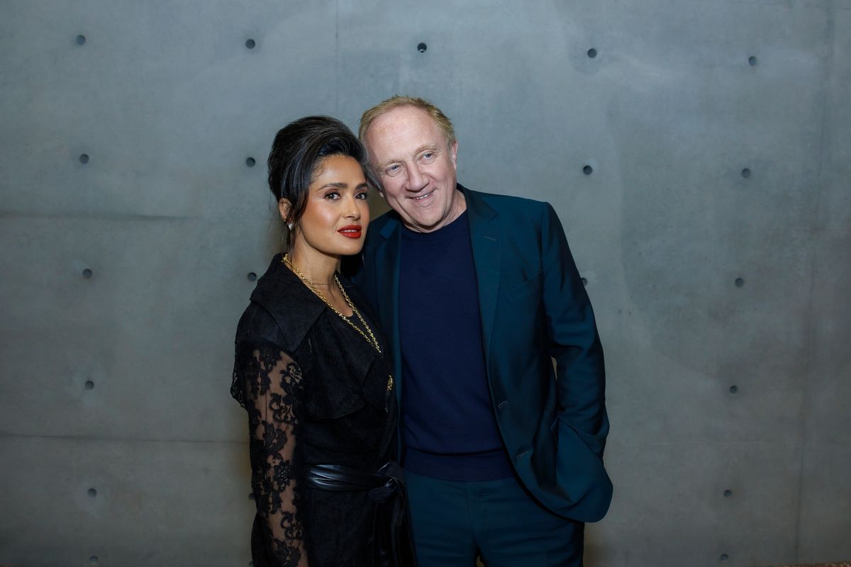 Salma Hayek and Francois-Henri Pinault attend the "Corps Et Ames" Exhibition at Bourse De Commerce Pinault Collection 