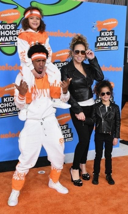 Once again, Nick Cannon and Mariah Carey brought their children, Moroccan and Monroe, to Nickelodeon's Kids' Choice Awards. The foursome were all smiles as they walked the carpet in matching sets of outfits at the Forum on March 24, 2018 in Inglewood.
Photo: Jon Kopaloff/FilmMagic