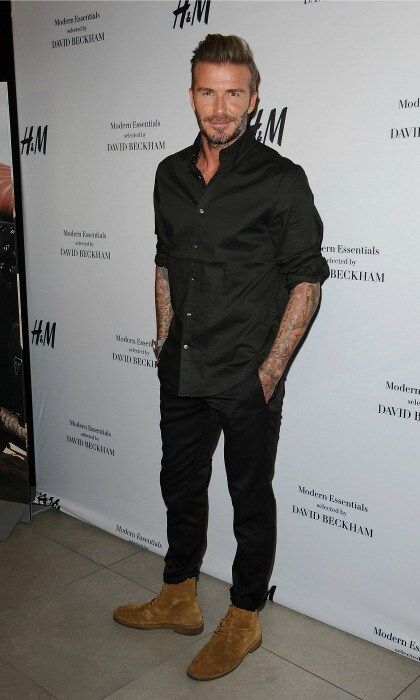 September 26: Hello handsome! David Beckham looked extra laid back during the launch of the H&M Modern Essentials campaign in L.A.
Photo: Jason LaVeris/FilmMagic