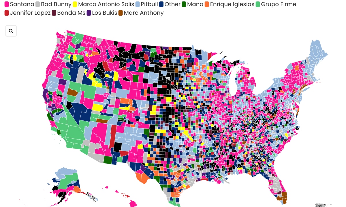 Most Popular Latin Artists in Each County