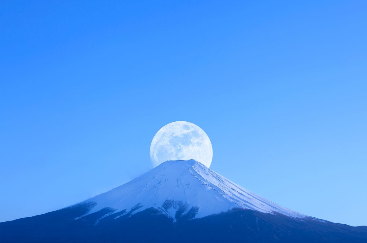 Mount Fuji and huge moonrise