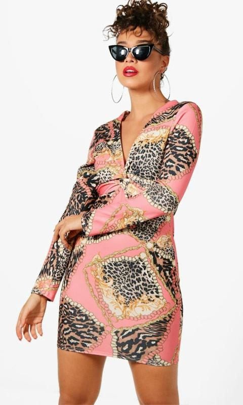 Wrap Scarf Print Bodycon Dress by Boohoo