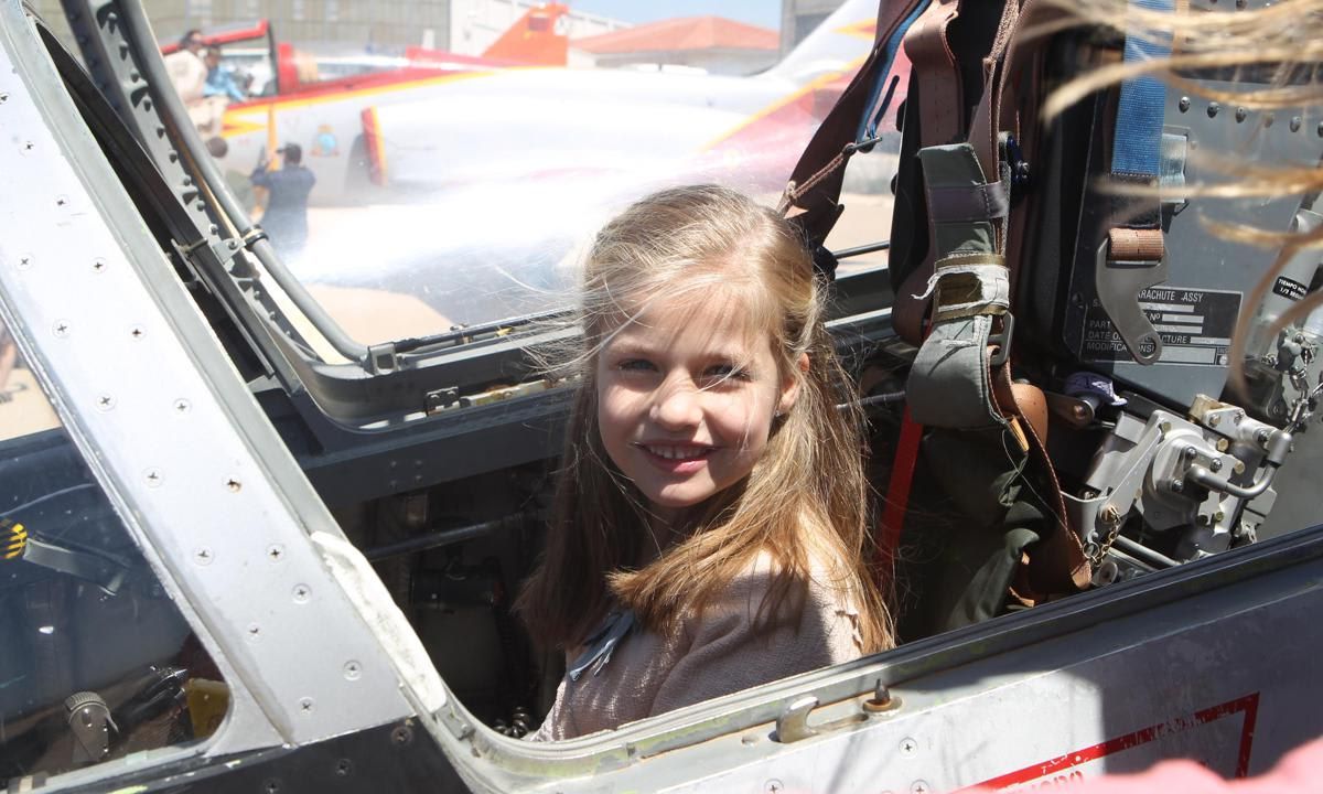 Ready for takeoff! The future Queen jumped into the cockpit of an aircraft while at the Base Aerea de San Javier for a commemorative event in 2014.