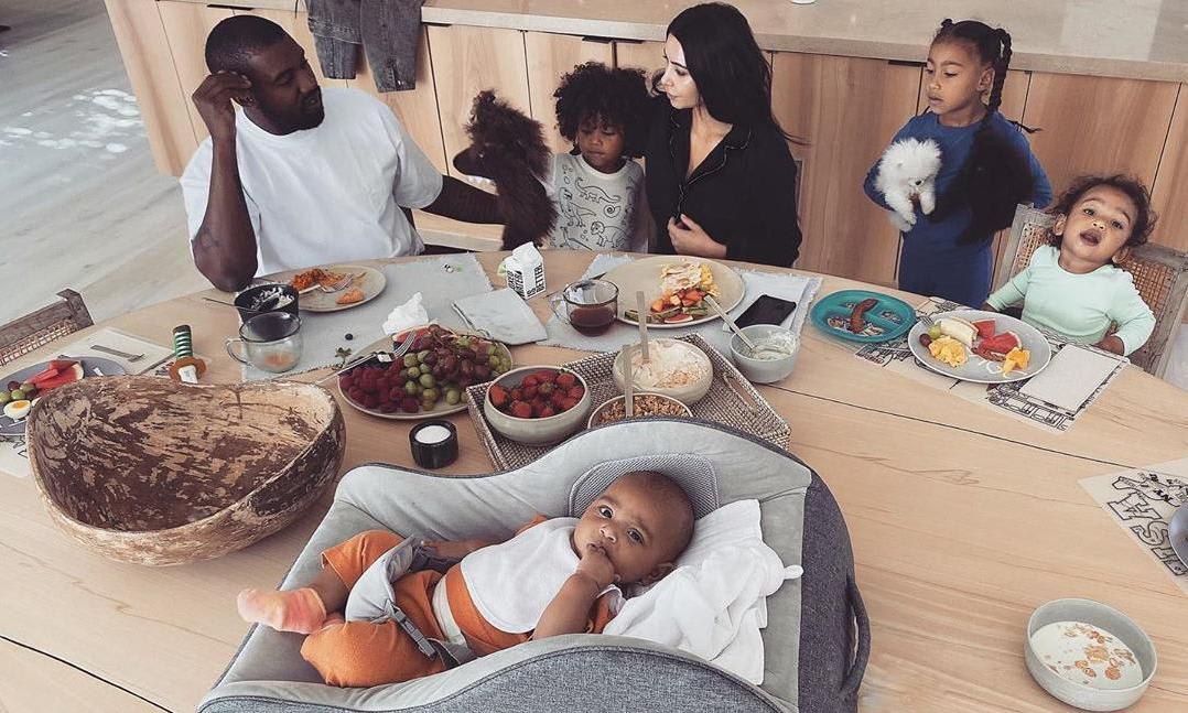 Kim Kardashian and Kanye West with their four children, North, Saint, Chicago and Psalm