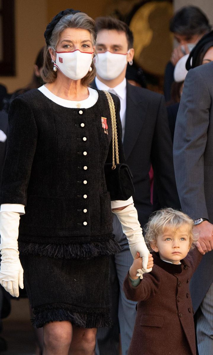 Doting grandmother Princess Caroline sweetly held on to her grandson Francesco Casiraghi's hand.