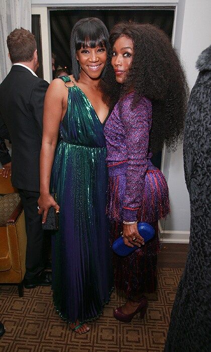 Tiffany Haddish and Angela Bassett showed off their similarly adorned dresses' 'fringe' benefits.
Photo: Rich Fury/Getty Images