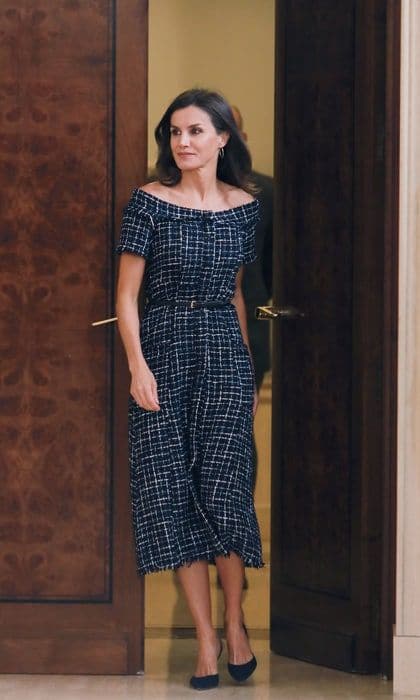 Queen Letizia wows in a chic 30 tweed dress from Zara