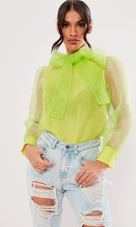 Lime Organza Pussybow Blouse by Missguided