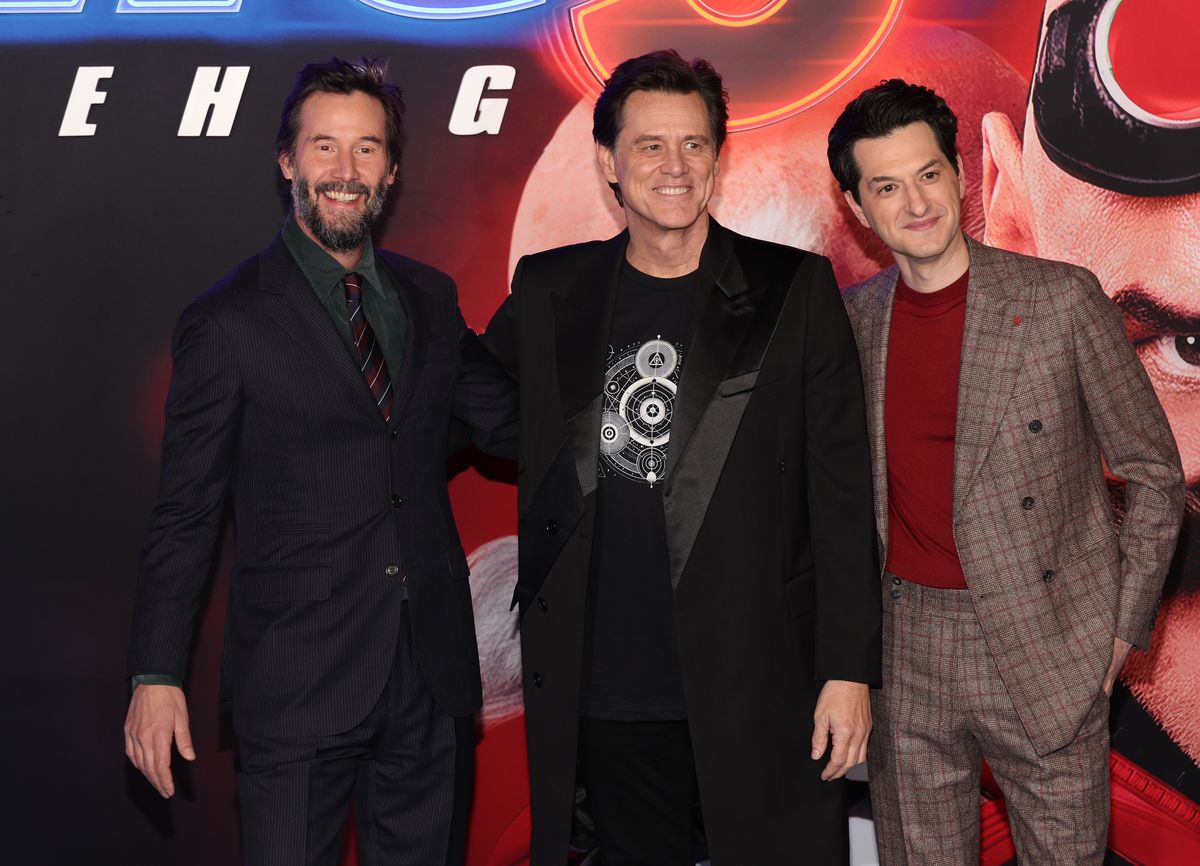 Keanu Reeves, Jim Carrey y Ben Schwartz en el estreno de 'Snoci the Hedgehog 3'