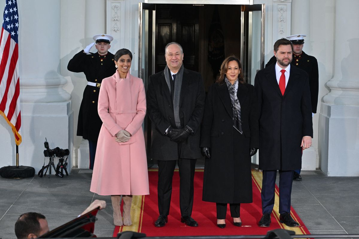 Usha Vance, US Second Gentleman Douglas Emhoff, Vice President Kamala Harris and Vice President-elect JD Vance 