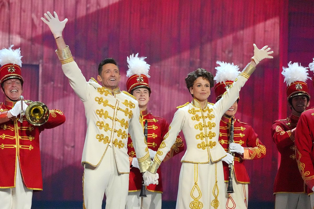 Hugh Jackman and Sutton Foster performing a number from "The Music Man" at the 2022 Tony Awards