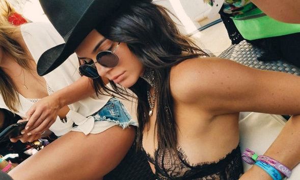 A lingerie style top and cowboy hat isn't the most typical combo, but it sure does work on <b>Kendall Jenner</B>.
<br>
Photo: Instagram/@kendalljenner