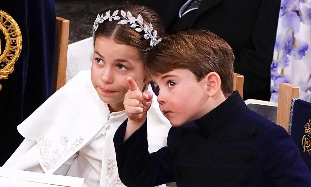 Louis pointed out something to his big sister during their grandfather King Charles III's coronation at Westminster Abbey on May 6.
