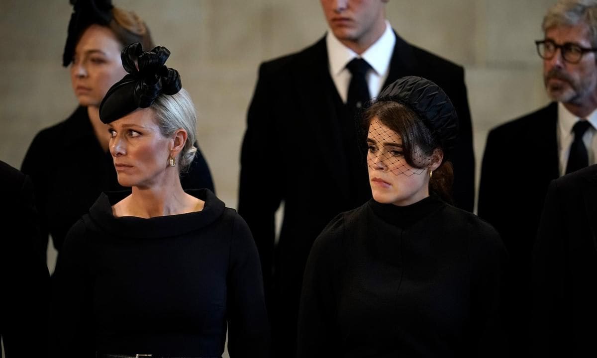 Eugenie appeared emotional at the service alongside her cousin Zara.