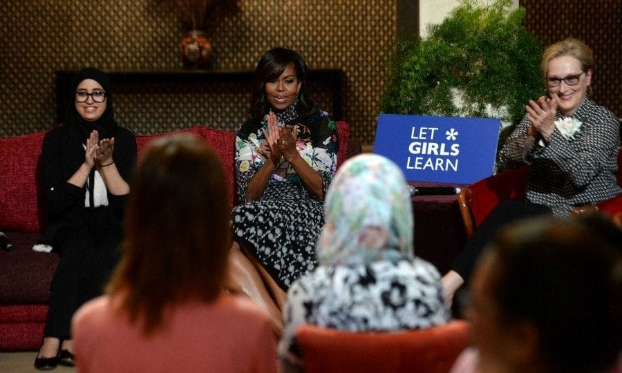 Michelle was joined by Meryl Streep as they met with young Moroccan girls during the "Let Girls Learn" event.
<br>
Photo: Getty Images