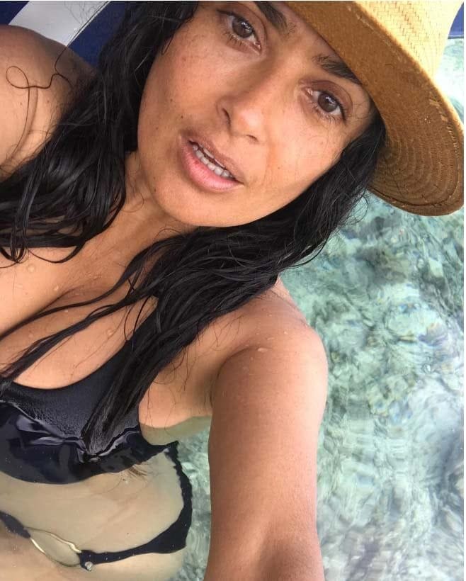 Salma Hayek black Gucci bikini