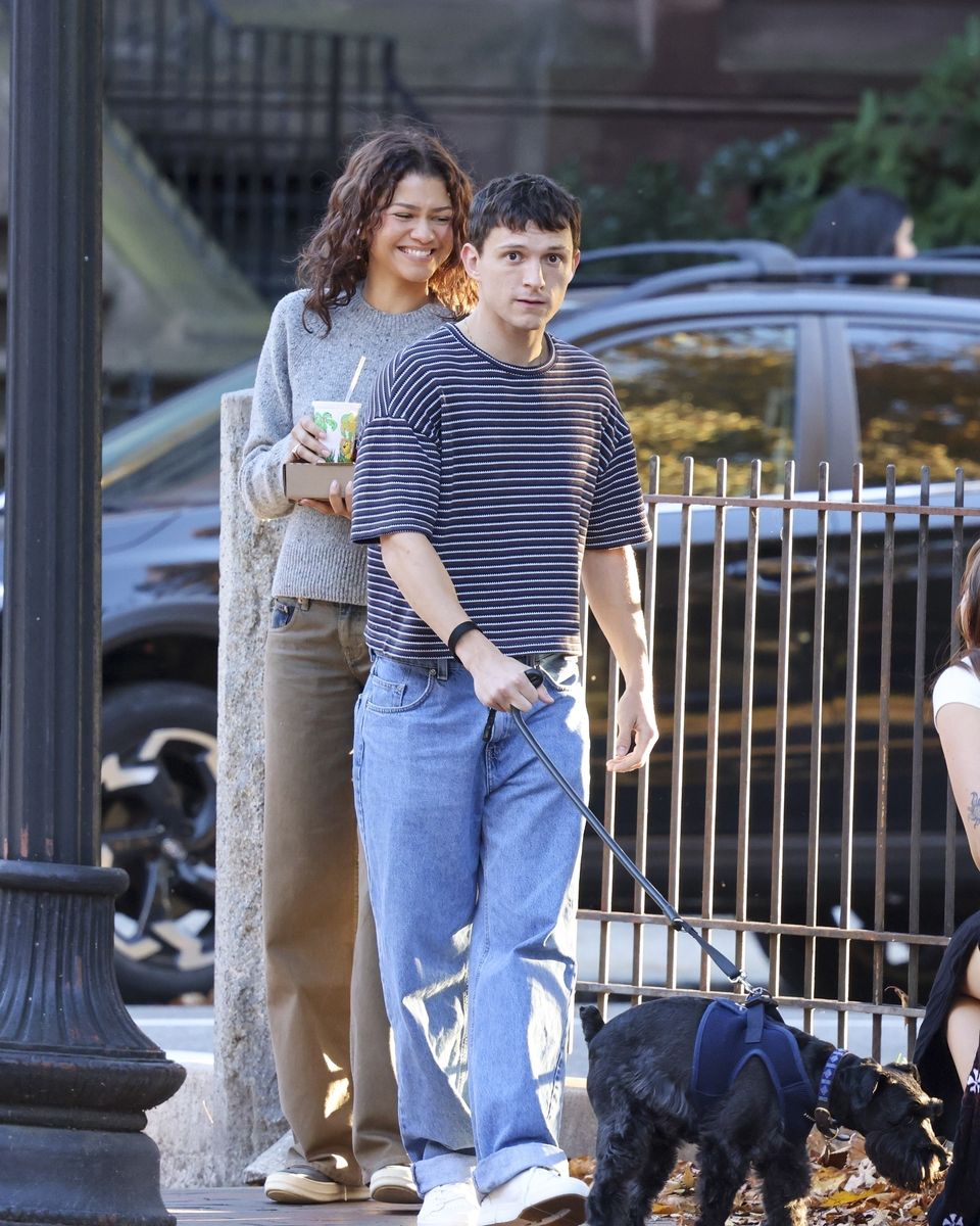 Zendaya and Tom Holland were seen strolling with their dog around Boston as Zendaya took a break from filming "The Drama" with Robert Pattinson.