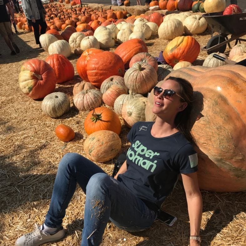 <b>'Tis the season for pumpkins and all things fall. Celebrities often show off their trips to the pumpkin patch or how they are decorating for the fun day on their social platforms. Click through to see how they get into the spirit with or without the kids.</b>
Jennifer Garner took a load off after picking the perfect pumpkin at the Underwood Family Farm in Moorpark, California. The mom-of-three left her kids at home while she spent the time in the sweltering heat to pick out the perfect ones.
The 'super woman' wrote on Instagram: "Some see jack-o-lanterns, I see muffins. These very exact specific muffins. #nationalpumpkinday"
Photo: Instagram/@jennifer.garner