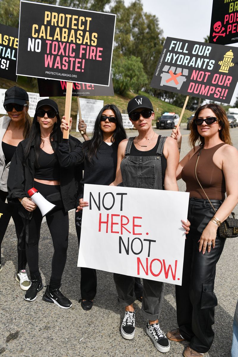 LOS ANGELES, CA - FEBRUARY 27: Kourtney Kardashian is seen at a protest to stop recent wildfire waste being sent to the Calabasas Landfill on February 27, 2025 in Los Angeles, California.  (Photo by PG/Bauer-Griffin/GC Images)