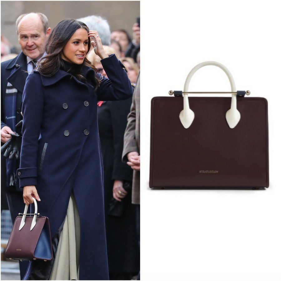 <B>The Midi Tote by Strathberry</B>
In December 2017, for her first-ever official appearance in Nottingham, England, Meghan carried a $675 Strathberry Midi Tote designed in Scotland and handcrafted in Spain in burgundy, with navy and vanilla details. The piece is available in a whopping 21 color combinations and features the luxury brand's signature bar closure.
Photos: WENN, strathberry.com