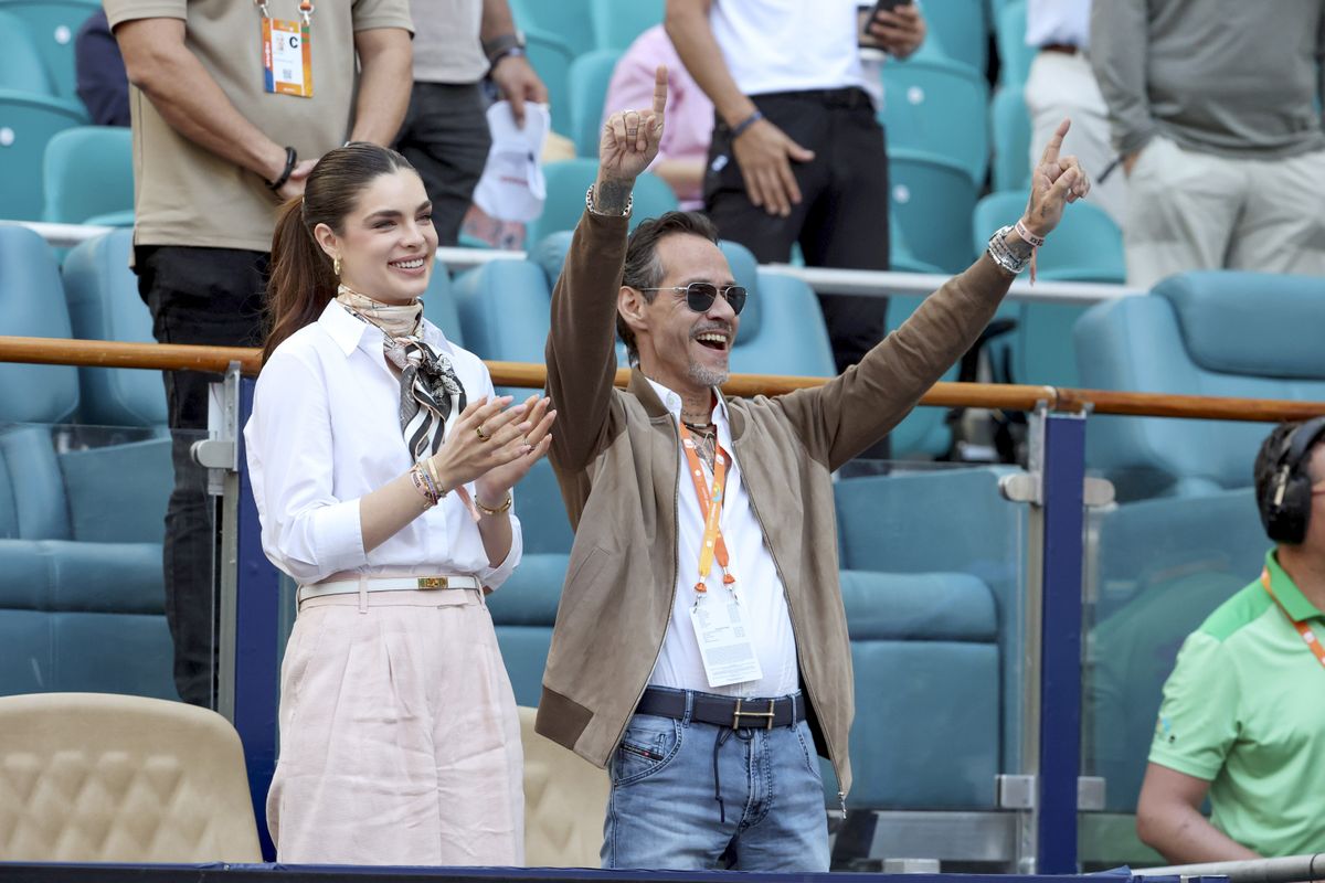 Marc Anthony and Nadia Ferreira attended the Miami Open, where they cheered on Novak Djokovic