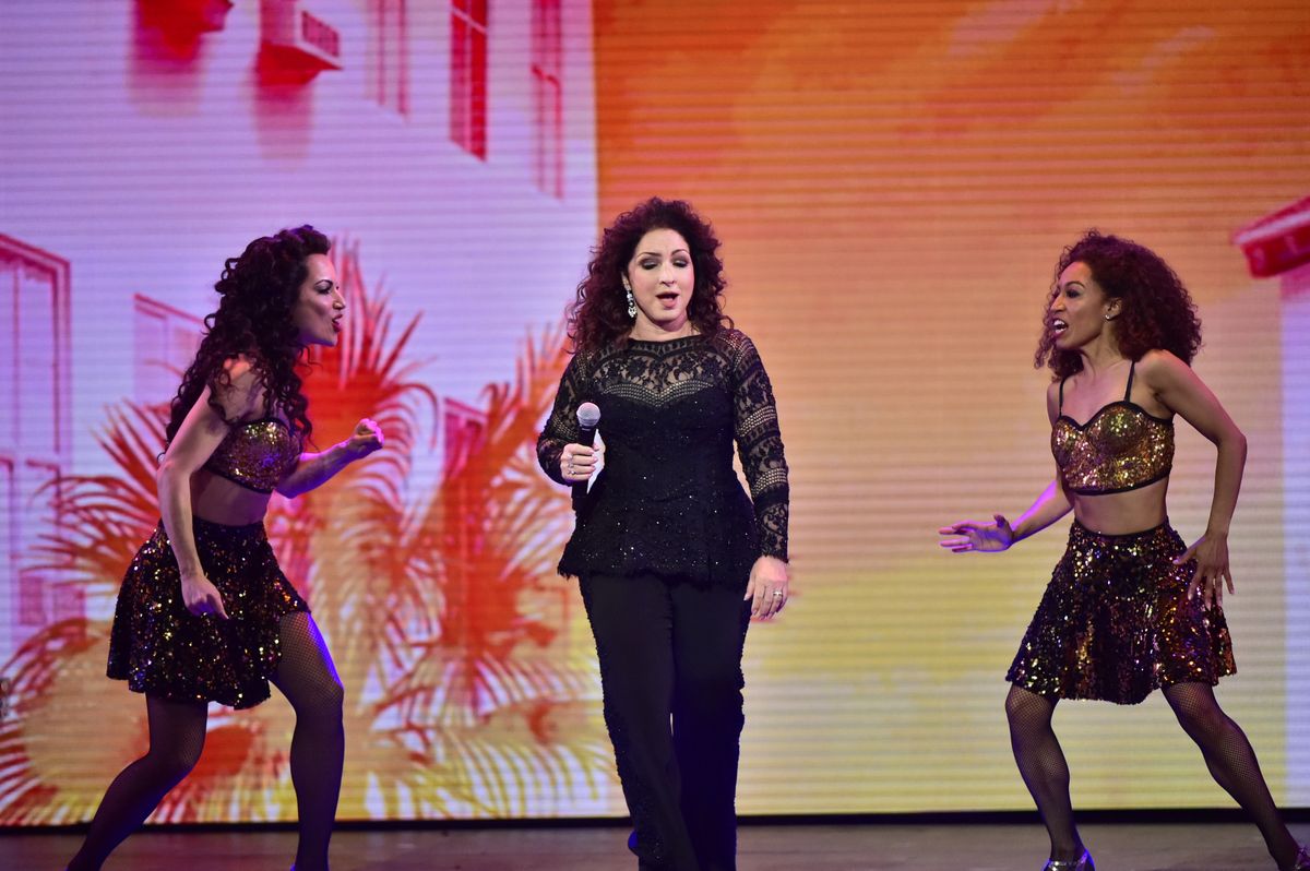 Gloria Estefan and the cast of On Your Feet! The Story of Emillio and Gloria Estefan at THE 70TH ANNUAL TONY AWARDS