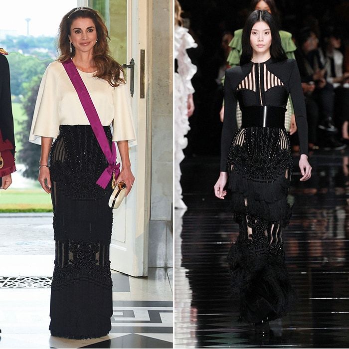 Even royals are joining the Balmain army! In May 2016, Queen Rania wore a skirt from the Fall 2016 collection.
<br>
Photos: Getty Images