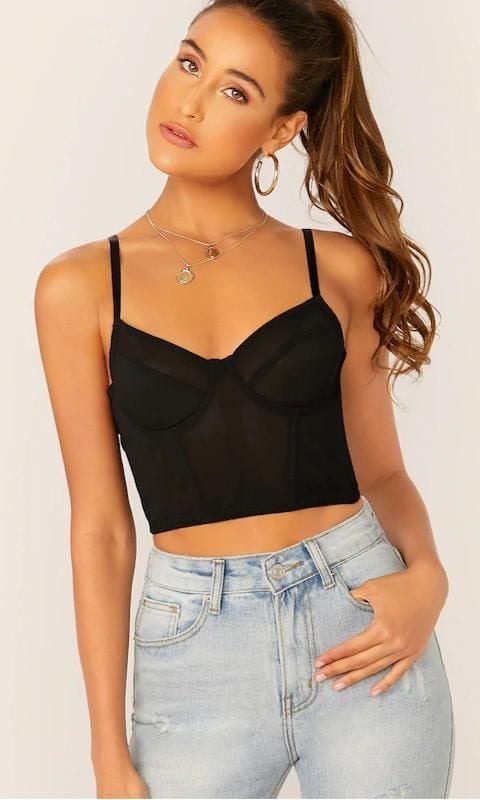 bustier malla negra transparente shein