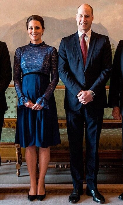 As the Duke and Duchess made their way indoors, Kate revealed her sweet mom-to-be look: a lace bodice long-sleeved 'Marlene' dress by <a href="https://us.hellomagazine.com/royalty/1201511058736/kate-middleton-princess-victoria-royal-fans-of-seraphine-fashion/1/"><strong>royal maternity favorite Seraphine</strong></a>.
Photo: Getty Images