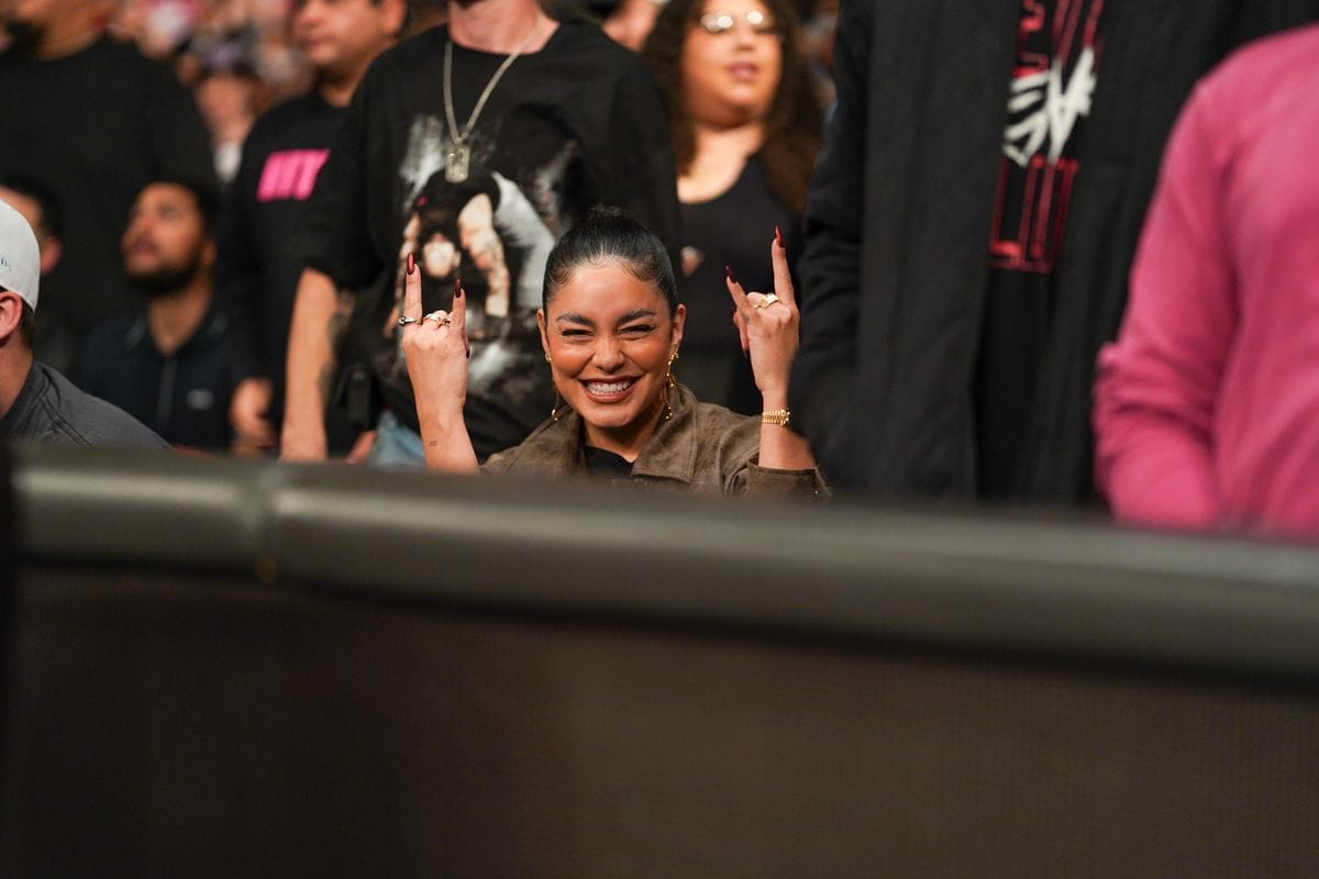 Vanessa Hudgens sits ringside during Monday Night RAW at Desert Diamond Arena on November 25, 2024 in Glendale, Arizona.  