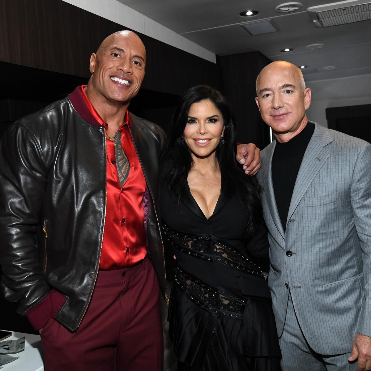 Dwayne Johnson with Jeff Bezos and Lauren Sanchez