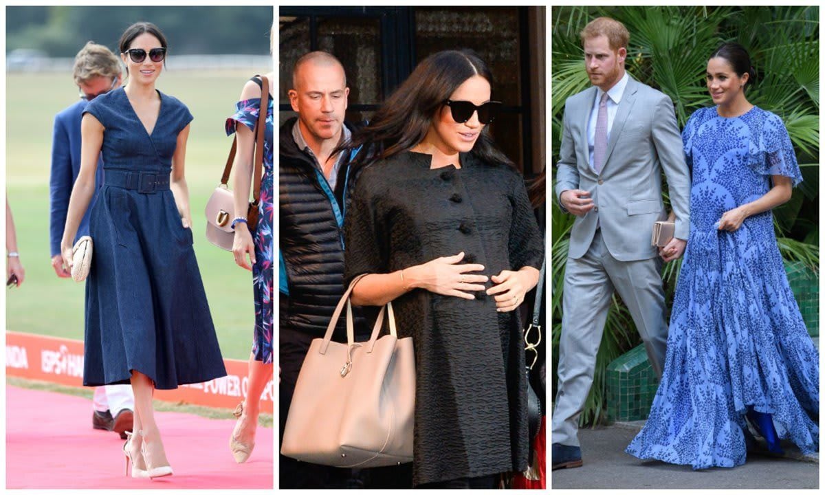 Meghan Markle wearing Carolina Herrera dresses and handbag